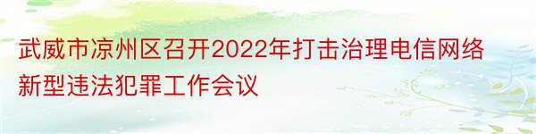 武威市凉州区召开2022年打击治理电信网络新型违法犯罪工作会议